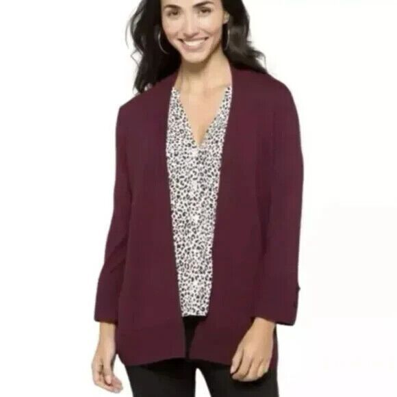 Evolution By Cyrus Cardigan S Button Sleeve Open Burgundy Merlot Wine NWT NEW - Picture 3 of 13